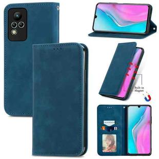 For Infinix Note 11 Retro Skin Feel Magnetic Leather Phone Case(Blue)