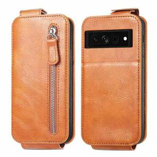 For Google Pixel 7 Zipper Wallet Vertical Flip Leather Phone Case(Brown)