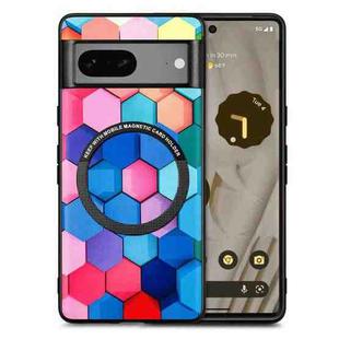 For Google Pixel 7 Colored Drawing Leather Back Cover Magsafe Phone Case(Colorful Cube)