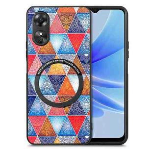 For OPPO A17 Colored Drawing Leather Back Cover Magsafe Phone Case(Rhombus Mandala)