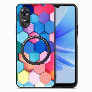 For OPPO A17 Colored Drawing Leather Back Cover Magsafe Phone Case(Colorful Cube)