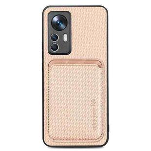 For Xiaomi 12T Carbon Fiber Leather Card Magsafe Phone Case(Khaki)