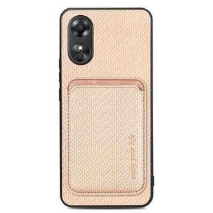 For OPPO A17 Pro Carbon Fiber Leather Card Magsafe Phone Case(Khaki)