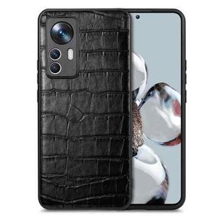 For Xiaomi 12T Crocodile Grain Leather Back Cover Phone Case(black)