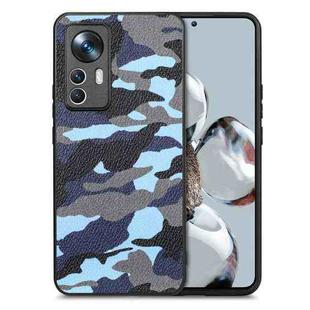 For Xiaomi 12T Camouflage Leather Back Cover Phone Case(blue)