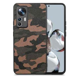 For Xiaomi 12T Camouflage Leather Back Cover Phone Case(brown)