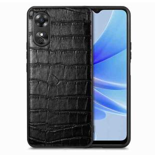 ForOPPO A17 Crocodile Grain Leather Back Cover Phone Case(Black)