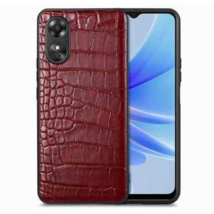 ForOPPO A17 Crocodile Grain Leather Back Cover Phone Case(Red)