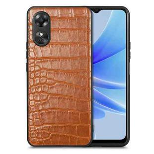 ForOPPO A17 Crocodile Grain Leather Back Cover Phone Case(Brown)