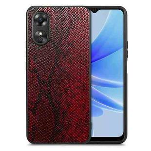 For OPPO A17 Snakeskin Leather Back Cover Phone Case(Red)