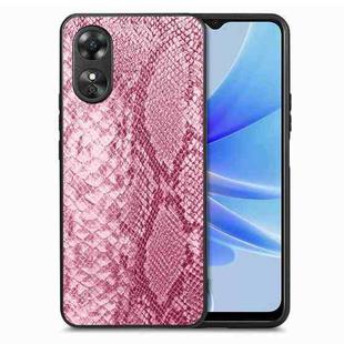 For OPPO A17 Snakeskin Leather Back Cover Phone Case(Pink)