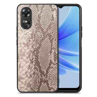 For OPPO A17 Snakeskin Leather Back Cover Phone Case(Gray)