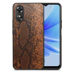 For OPPO A17 Snakeskin Leather Back Cover Phone Case(Brown)