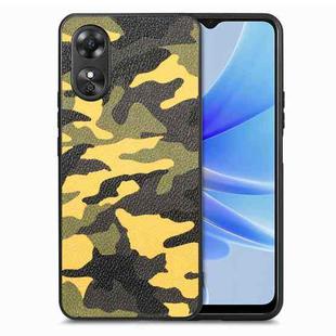 For OPPO A17 Camouflage Leather Back Cover Phone Case(Yellow)