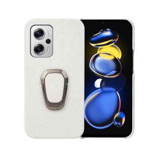 For Xiaomi Redmi Note 11T Pro Ring Holder Litchi Texture Genuine Leather Phone Case(White)