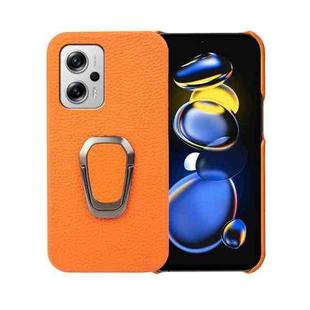 For Xiaomi Redmi Note 11T Pro Ring Holder Litchi Texture Genuine Leather Phone Case(Yellow)