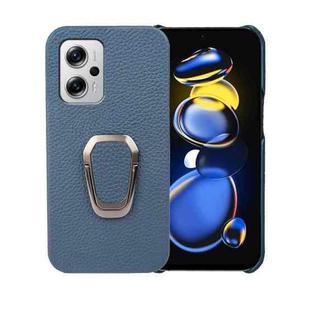 For Xiaomi Redmi Note 11T Pro Ring Holder Litchi Texture Genuine Leather Phone Case(Blue)