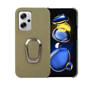 For Xiaomi Redmi Note 11T Pro Ring Holder Litchi Texture Genuine Leather Phone Case(Green)