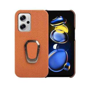 For Xiaomi Redmi Note 11T Pro Ring Holder Litchi Texture Genuine Leather Phone Case(Brown)