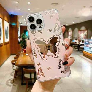 For iPhone 14 Pro Color Painted Mirror Phone Case(Pink Butterfly)