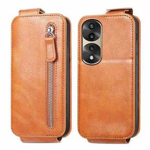 For Honor 70 Pro Zipper Wallet Vertical Flip Leather Phone Case(Brown)