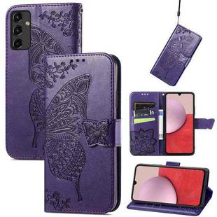 For Samsung Galaxy A14 5G Butterfly Love Flower Embossed Leather Phone Case(Purple)