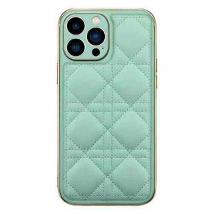 For iPhone 14 Plus D03 Grid PU Leather Electroplated Phone Case(Green)