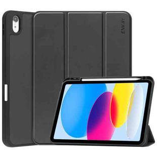 For iPad 10th Gen 10.9 2022 ENKAY TPU Back Cover Smart Leather Stand Tablet Case with Pen Slot(Black)