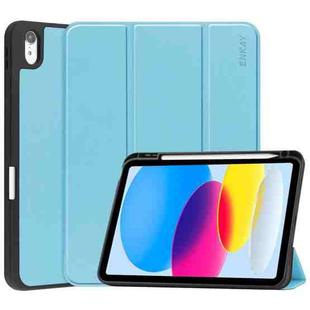 For iPad 10th Gen 10.9 2022 ENKAY TPU Back Cover Smart Leather Stand Tablet Case with Pen Slot(Light Blue)