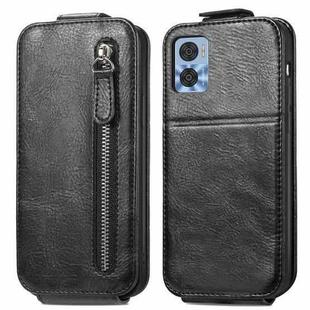 For Motorola Moto E22 Zipper Wallet Vertical Flip Leather Phone Case(Black)