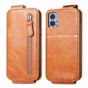 For Motorola Moto E22 Zipper Wallet Vertical Flip Leather Phone Case(Brown)
