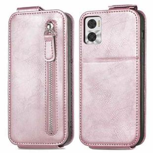 For Motorola Moto E22i Zipper Wallet Vertical Flip Leather Phone Case(Rose Gold)