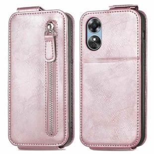 For OPPO A17 Zipper Wallet Vertical Flip Leather Phone Case(Rose Gold)