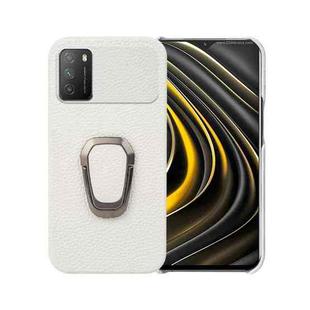 For Xiaomi Poco M3 Ring Holder Litchi Texture Genuine Leather Phone Case(White)