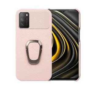 For Xiaomi Poco M3 Ring Holder Litchi Texture Genuine Leather Phone Case(Pink)