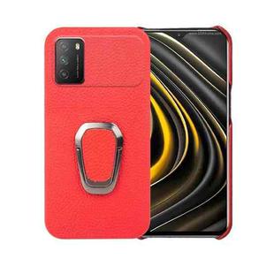 For Xiaomi Poco M3 Ring Holder Litchi Texture Genuine Leather Phone Case(Red)