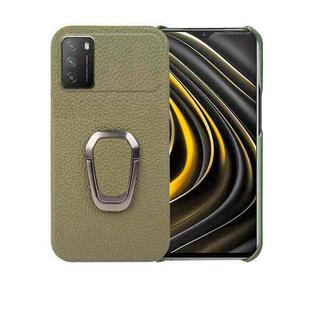 For Xiaomi Poco M3 Ring Holder Litchi Texture Genuine Leather Phone Case(Green)