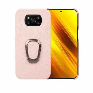 For Xiaomi Poco X3 Pro / Poco X3 / X3 NFC  Ring Holder Litchi Texture Genuine Leather Phone Case(Pink)