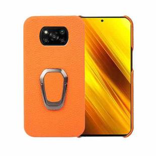 For Xiaomi Poco X3 Pro / Poco X3 / X3 NFC  Ring Holder Litchi Texture Genuine Leather Phone Case(yellow)