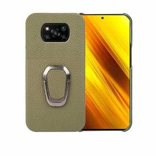 For Xiaomi Poco X3 Pro / Poco X3 / X3 NFC  Ring Holder Litchi Texture Genuine Leather Phone Case(Green)