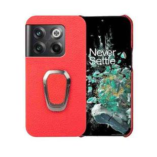 For OnePlus Ace Pro / 11T Ring Holder Litchi Texture Genuine Leather Phone Case(Red)