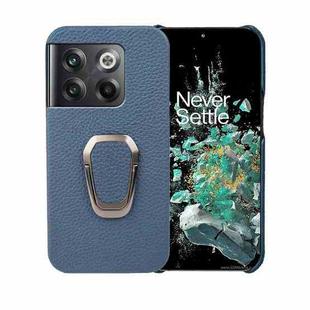 For OnePlus Ace Pro / 11T Ring Holder Litchi Texture Genuine Leather Phone Case(Blue)