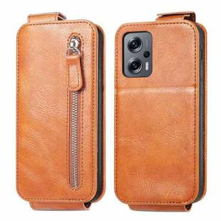 For Xiaomi Redmi Note 11T Zipper Wallet Vertical Flip Leather Phone Case(Brown)