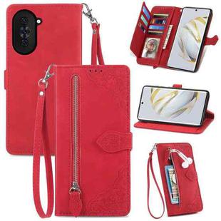 For Huawei Nova 10 Embossed Flower Zipper Leather Phone Case(Red)