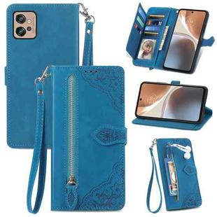 For Motorola Moto G32 Embossed Flower Zipper Leather Phone Case(blue)