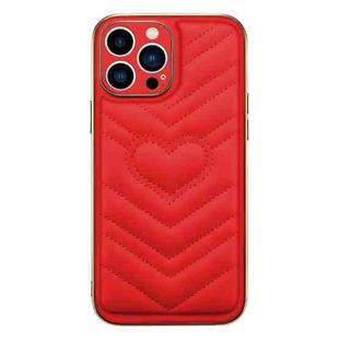 For iPhone 14 D03 Love Heart PU Leather Electroplated Phone Case(Red)