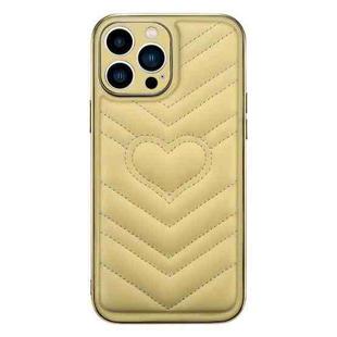For iPhone 14 D03 Love Heart PU Leather Electroplated Phone Case(Yellow)