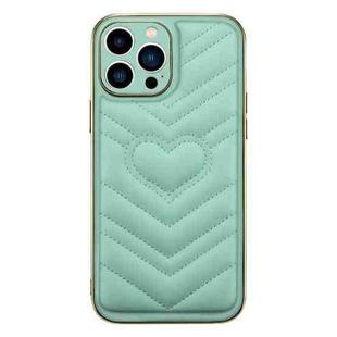 For iPhone 14 D03 Love Heart PU Leather Electroplated Phone Case(Green)