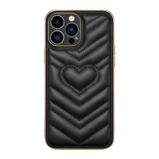 For iPhone 14 Pro D03 Love Heart PU Leather Electroplated Phone Case(Black)