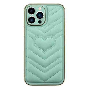 For iPhone 14 Plus D03 Love Heart PU Leather Electroplated Phone Case(Green)
